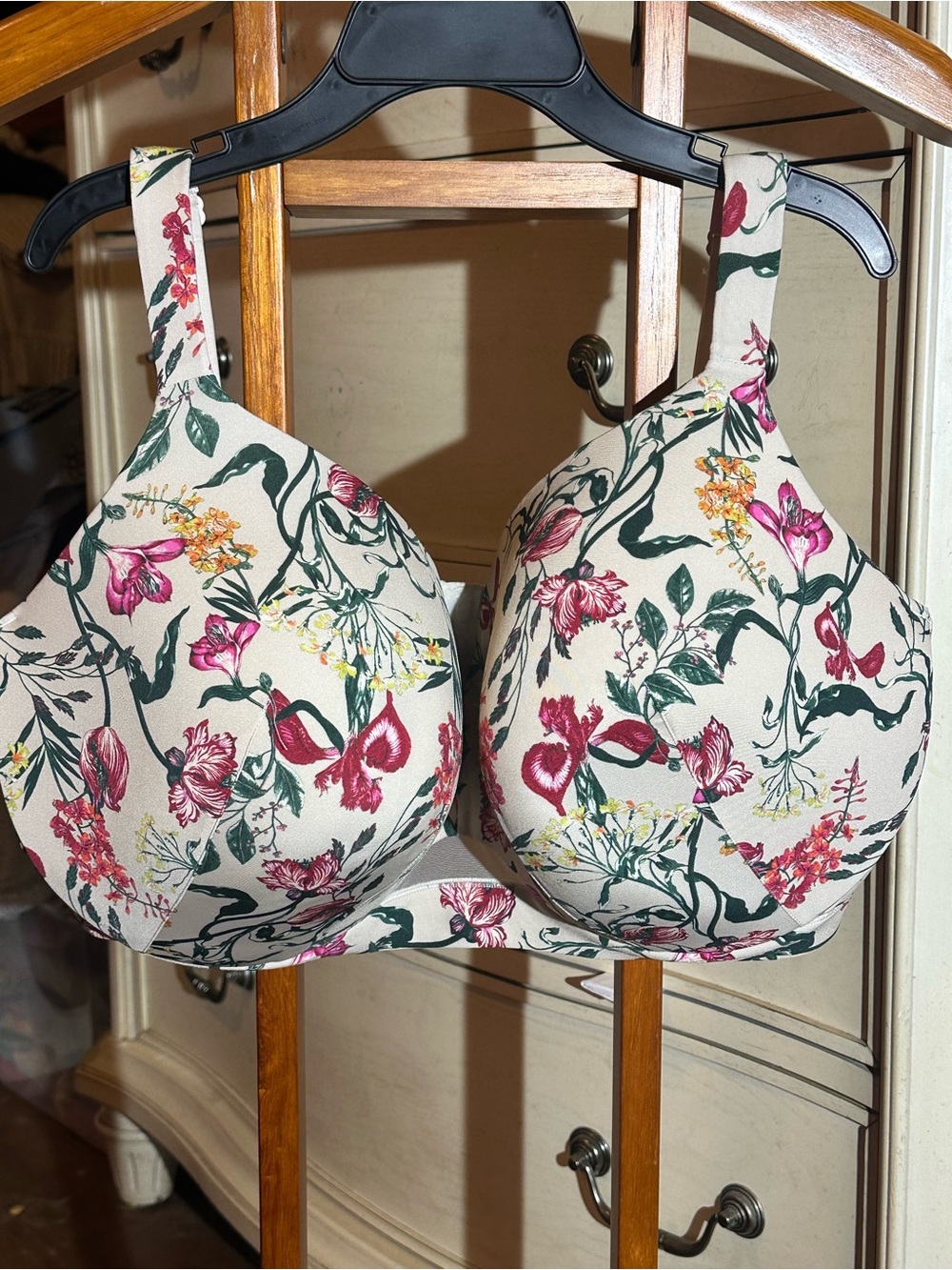 Cacique Floral Underwire Bra in Cream with Pink Accents